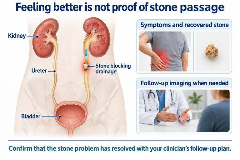 Feeling better is not proof of stone passage